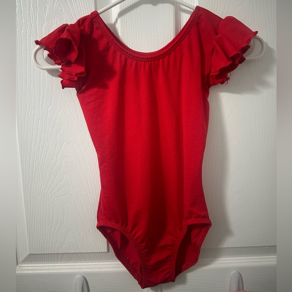 Girls Plain Red Flutter Short sleeve Leotard/bodysuit | dance gymnastics costume